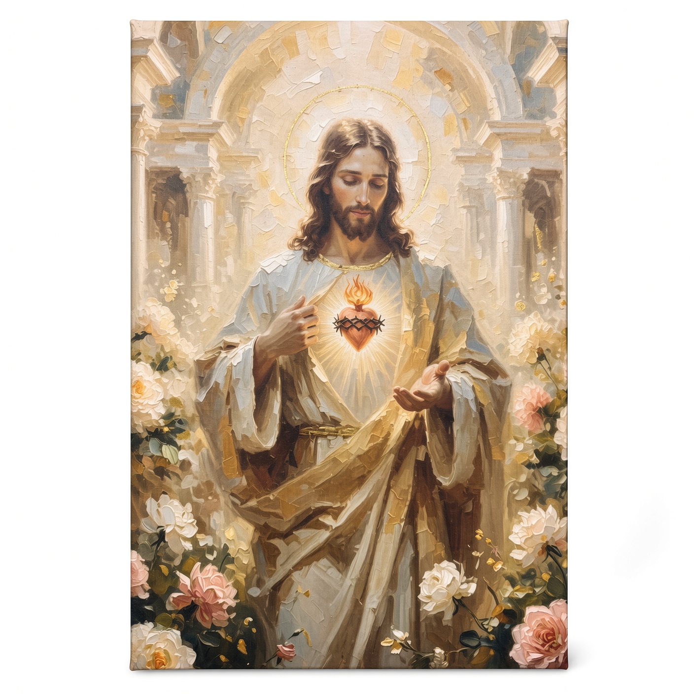 Vista frontal de la obra Sagrado Corazón sobre lienzo